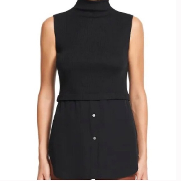 Theory sleeveless combo tunic, wool blend on top, silk button down bottom size s - Picture 1 of 10